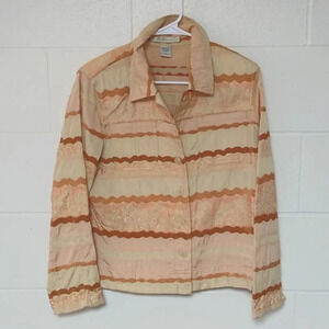 ERIN LONDON TAPESTRY, MULTI TEXTURED, WARM PASTELS & TAN SHOULDER PADS, JACKET